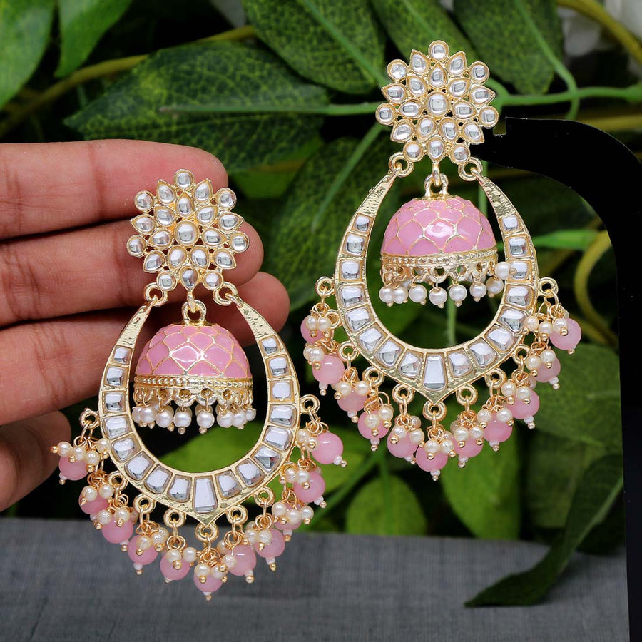 Woma Pink Matte Meenakari Dangler Beads Drop Earrings -1318003C